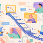 People pass identical abstract message cards through online communities on a copy-and-paste conveyor