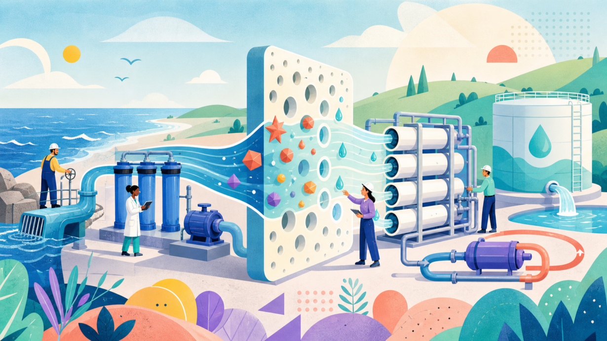 Engineers guide seawater through reverse-osmosis membranes that separate salt from fresh water