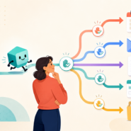 AI agents in daily workflows illustration showing a human supervising an AI helper across calendar, email, documents, spreadsheets, and files.
