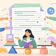 Editors revise a shared document from opposite sides while rules, sources, and a facilitator balance consensus